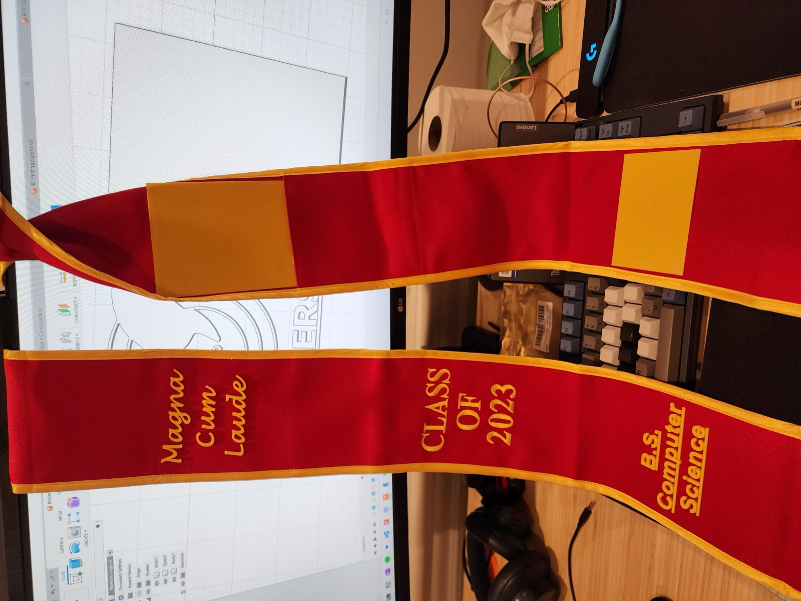 Sash showing the backplate on the reverse side